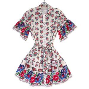 Shoshanna Lima Floral Mini Dress Boho Cotton Button Front Belted Womens Summer
